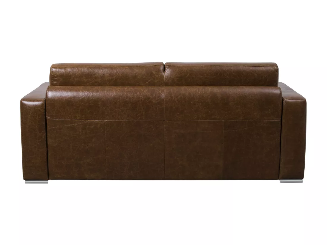 Canapé 3 places convertible express 100% cuir de buffle vintage caramel matelas 16cm DELECTEA II