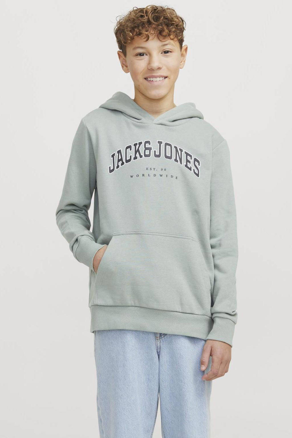 JACK & JONES hoodie JJECALEB VARSITY met logo zachtgroen
