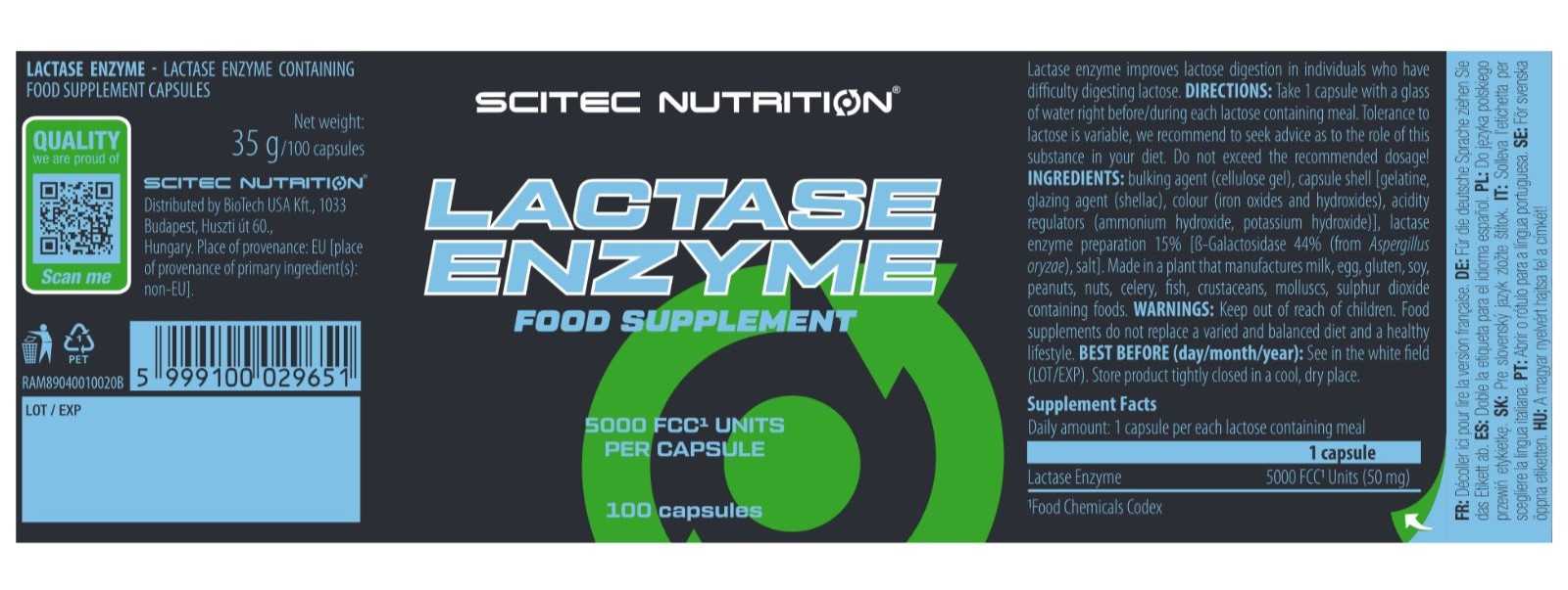 Scitec Nutrition Enzima Lactase 100 cápsulas