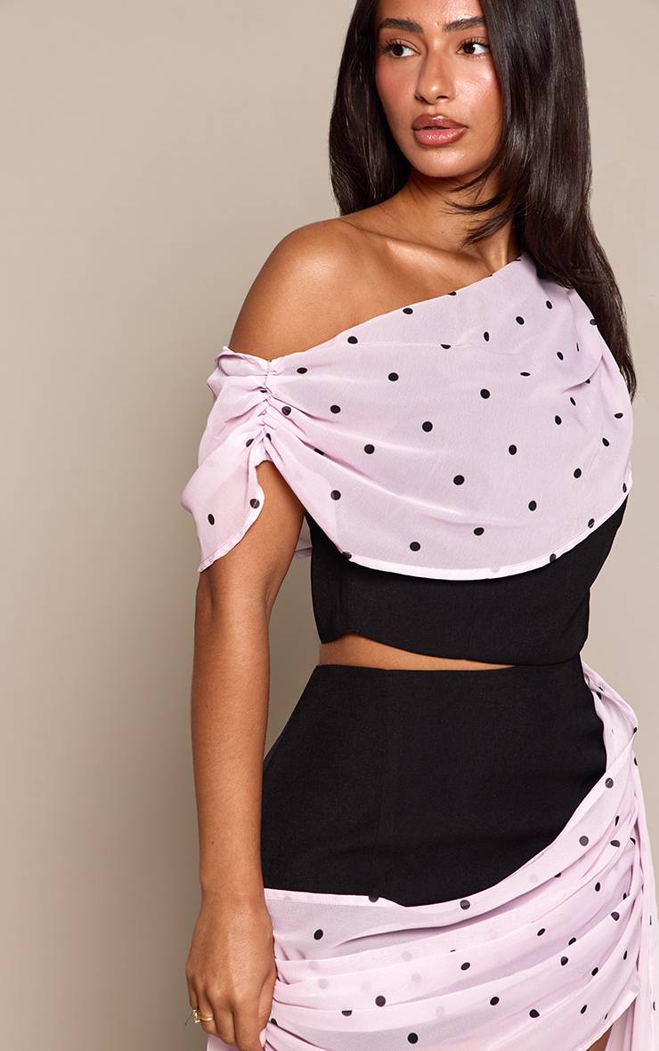 Rose Top Cape Drapé En Mousseline À Pois Petite