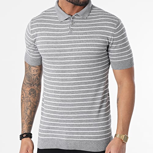 Polo Manches Courtes A Rayures AVP-157 Gris Chiné