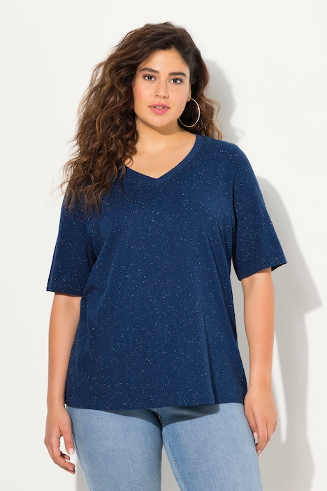 T-Shirt, Noppen, V-Ausschnitt, Halbarm