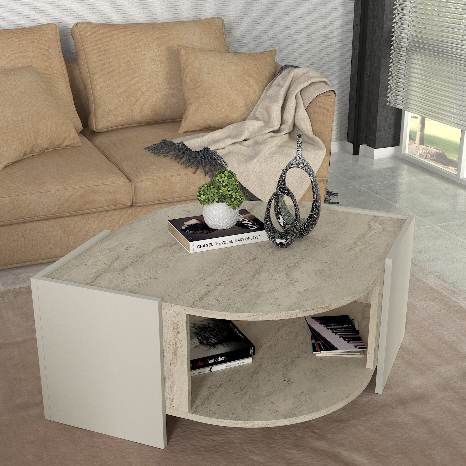 Couchtisch - beige-Granit Optik - 75 cm
