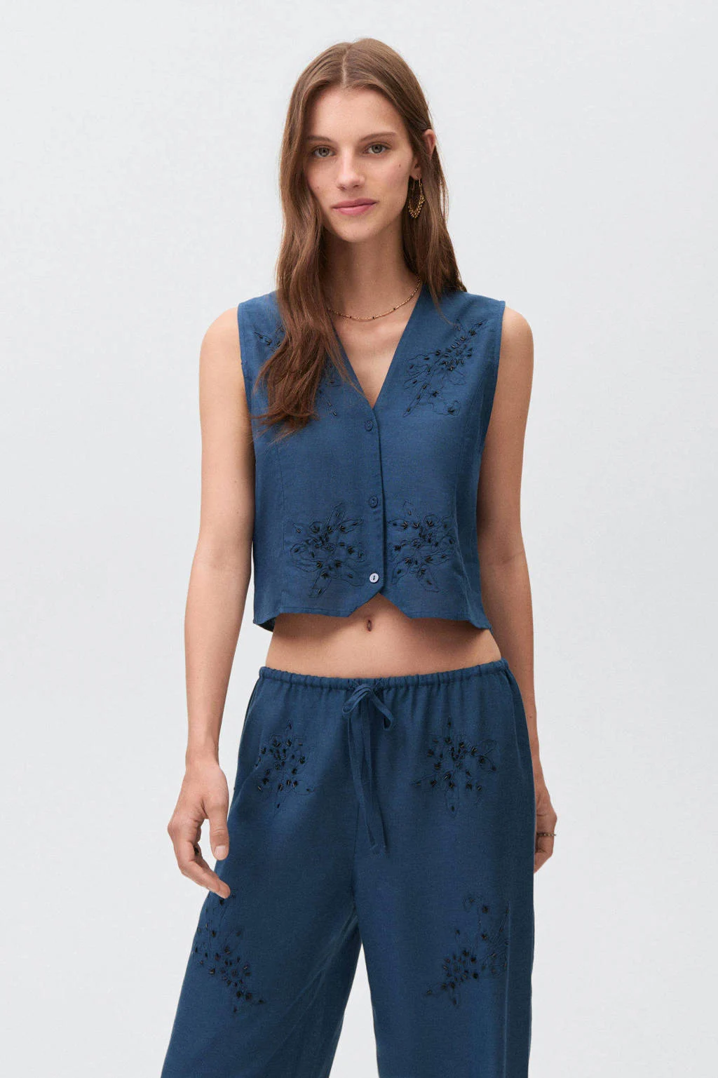 MANGO TEEN gilet met linnen donkerblauw