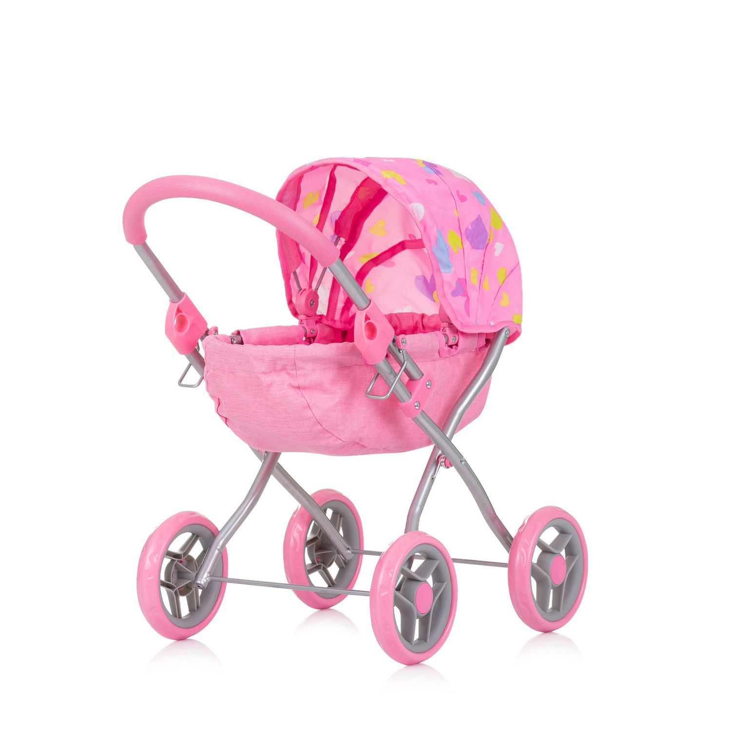 Chipolino Puppenwagen Daisy klappbar, Sonnendach, vier große Räder, ab 3 Jahren rosa