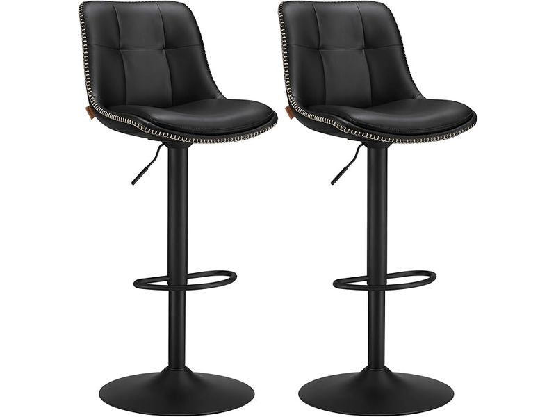 VASAGLE Barhocker 2er Set 48 x 90 cm/112 cm, Schwarz Stabile Barstühle aus Kunstleder
