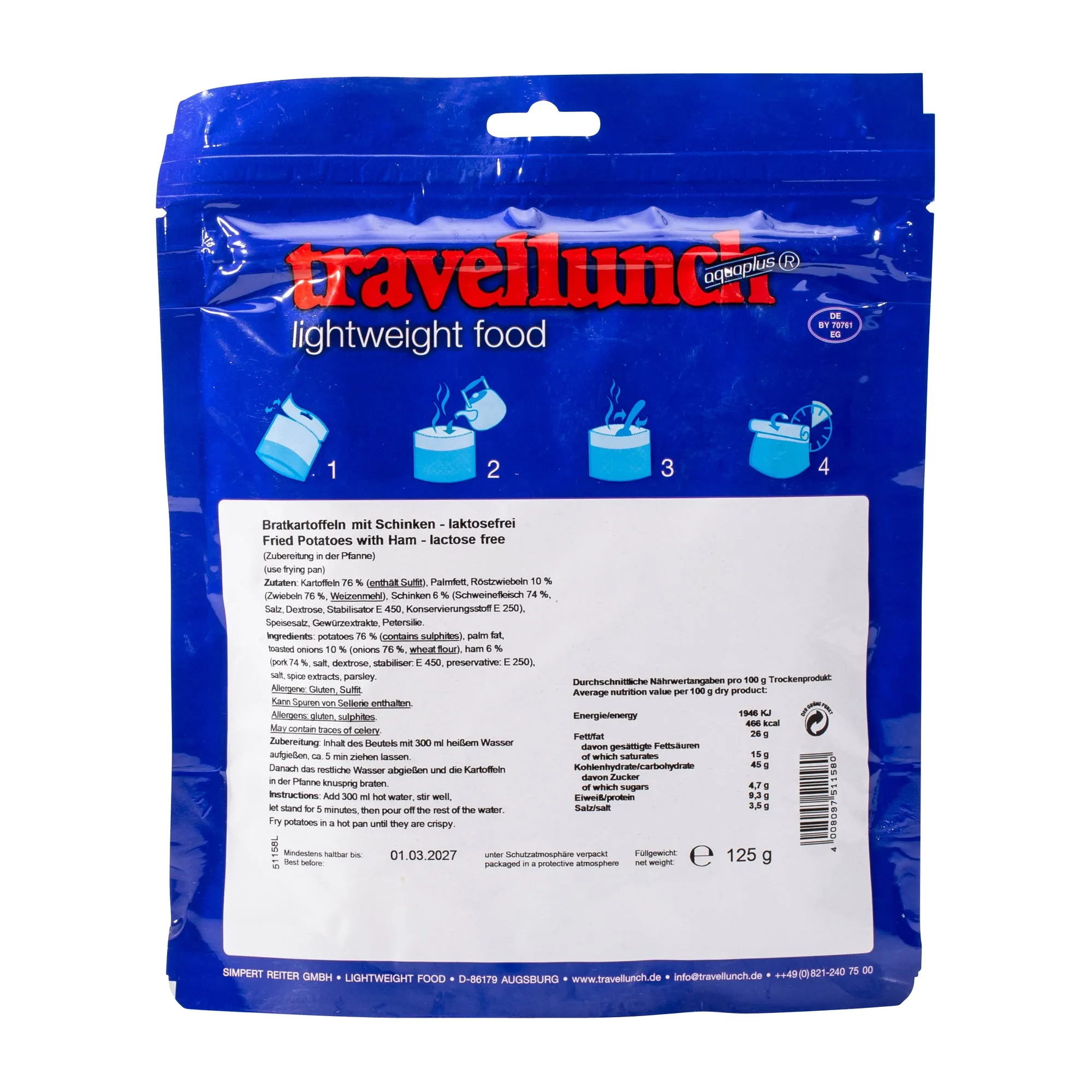 Travellunch -  Bratkartoffeln mit Schinken laktosefrei