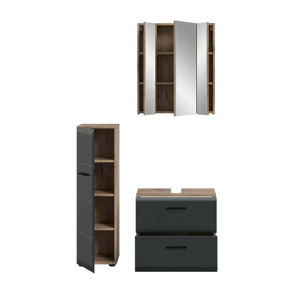 Hioshop Ice badkamer I24 zwart mat- eiken decor