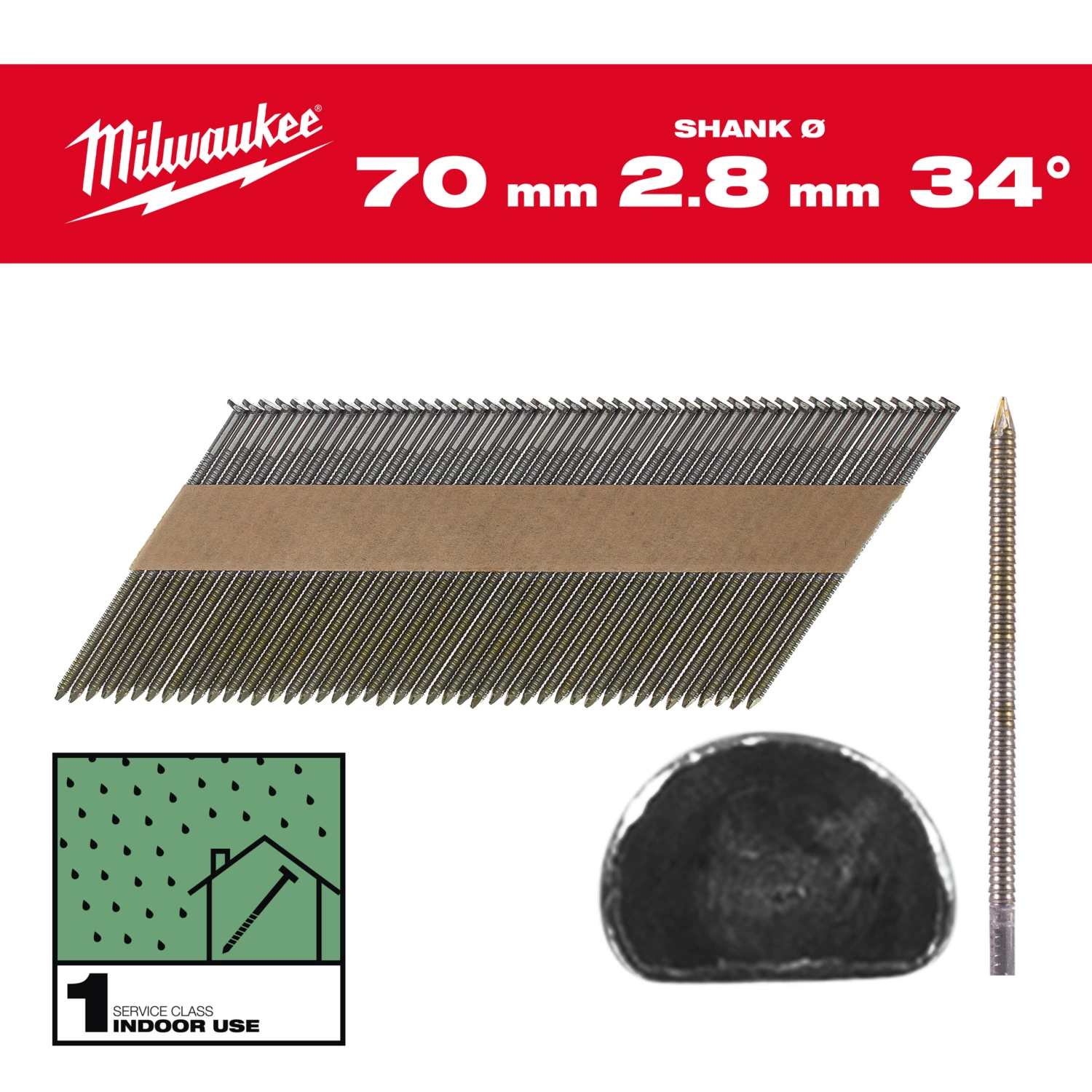 Milwaukee 4932492601 Draadnagel - 2200 st. - D-kop - 34°