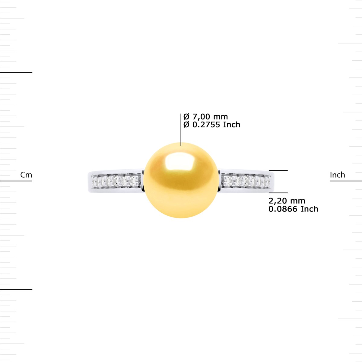 Bague Ajustable Perle d'Eau Douce 7-8 mm Jaune Dorée et Oxydes de Zirconium Argent 925