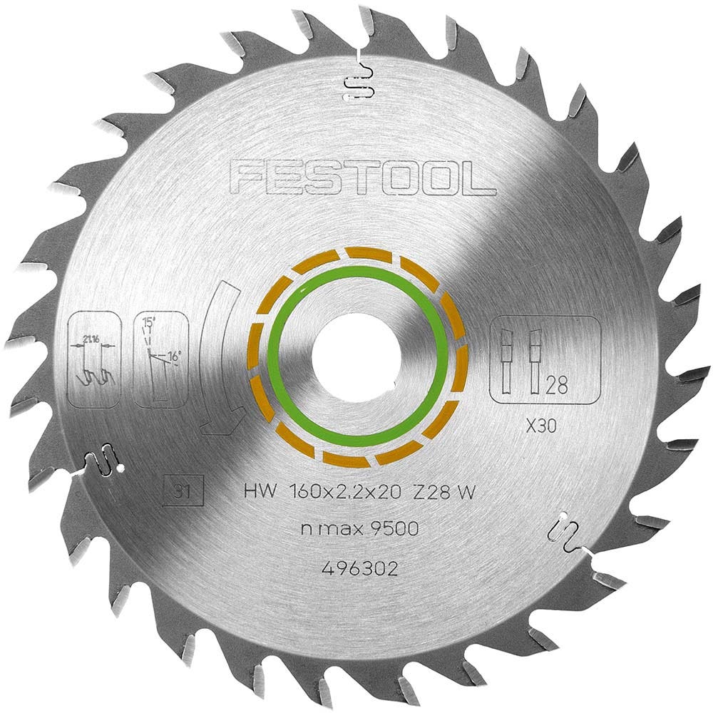 FESTOOL 160mm 28T TCT Circular Saw Blade for Wood Cutting