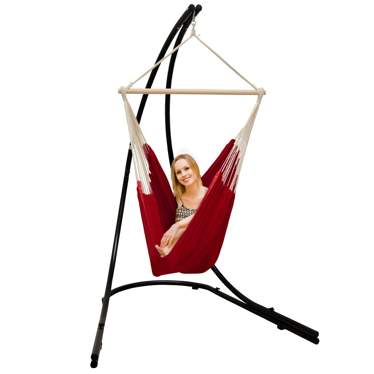 Freistehendes Stahl-Hängestuhlgestell 210cm inkl. XXL Hängesessel aus Baumwolle mit Swivel 185x130cm
