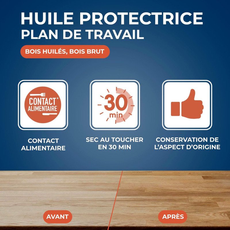 Huile protectrice plan de travail bois huilé - incolore - 500 mL