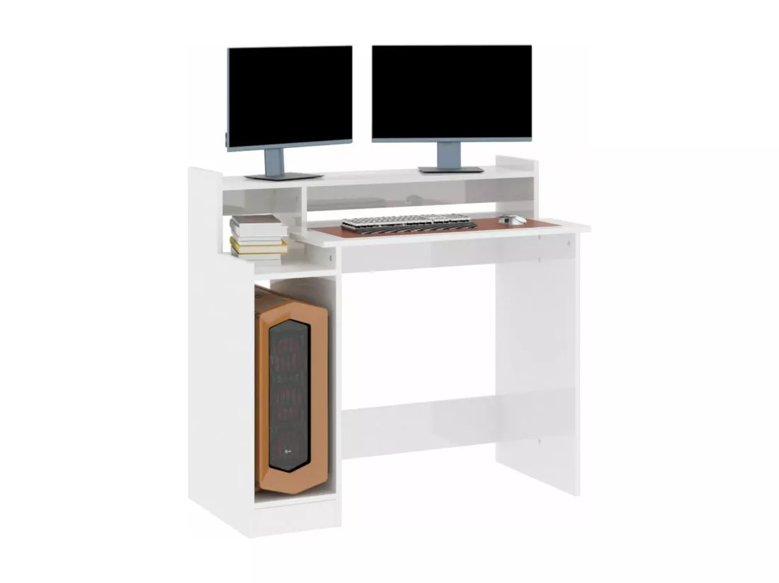 Bureau lumières LED Blanc brillant 97x45x90cm Bois d'ingénierie