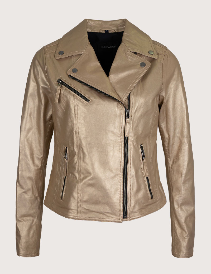 OAKWOOD BLOUSON FEMME CUIR CLUB METAL DORÉ CLAIR