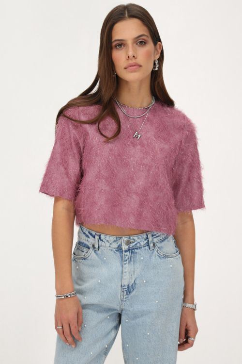 Roze jacquard cropped top