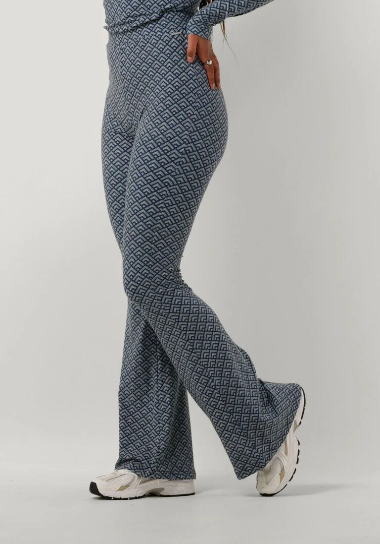 COLOURFUL REBEL blauwe colourful rebel flared broek small geo peached extra flare pants