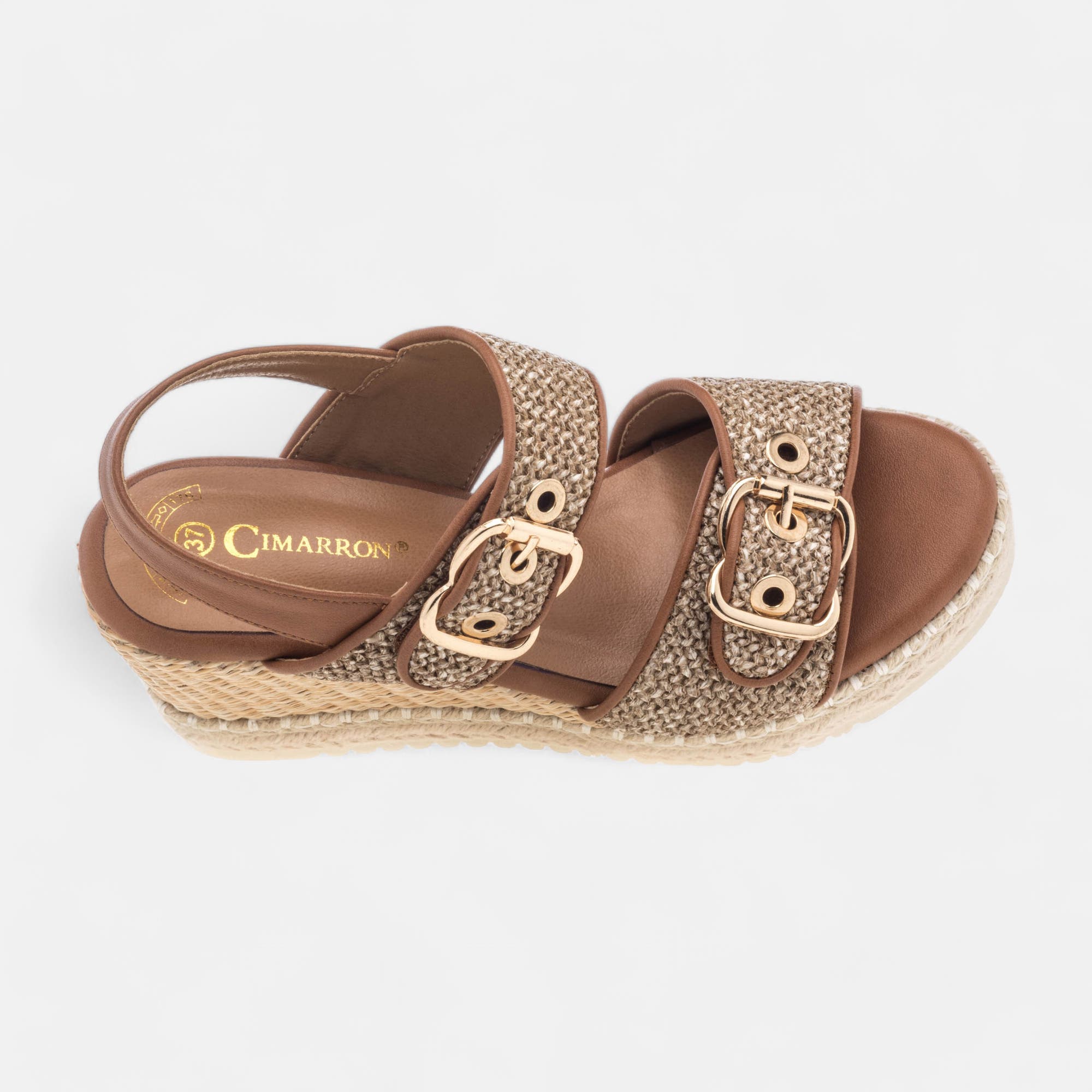 Sandales à talon compensé Femme cognac