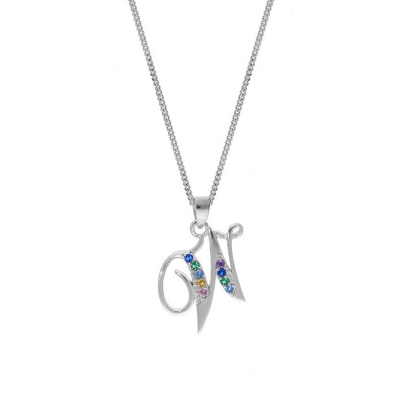 Collier femme Initiale lettre W - Argent et oxydes multicolores