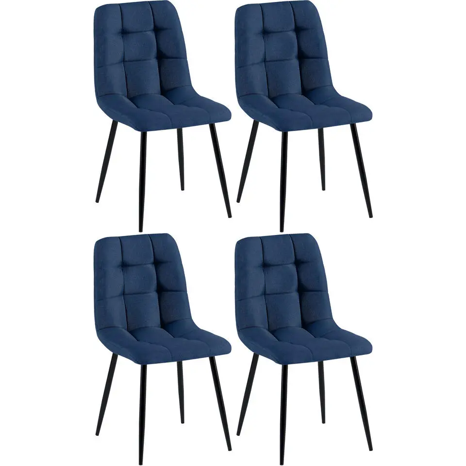 CLP Set van 4 Eetkamerstoel Antibes zwart Frame - Stof - blauw