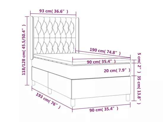 Sommier tapissier et matelas et LED Gris foncé 90x190cm Velours