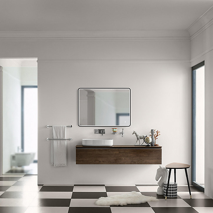 Miroir de salle de bains lumineux LED noir 60 x 80 cm, MPGlass Lyon Chic