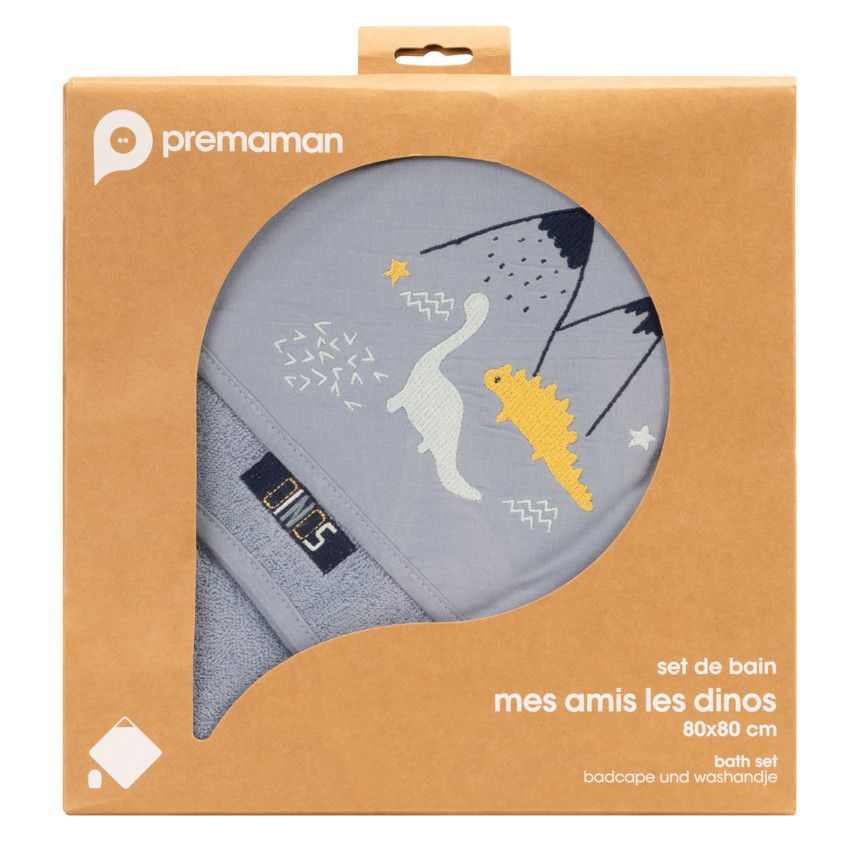 Set de bain cape + gant de toilette Mes Amis les Dinos - Bleu moyen