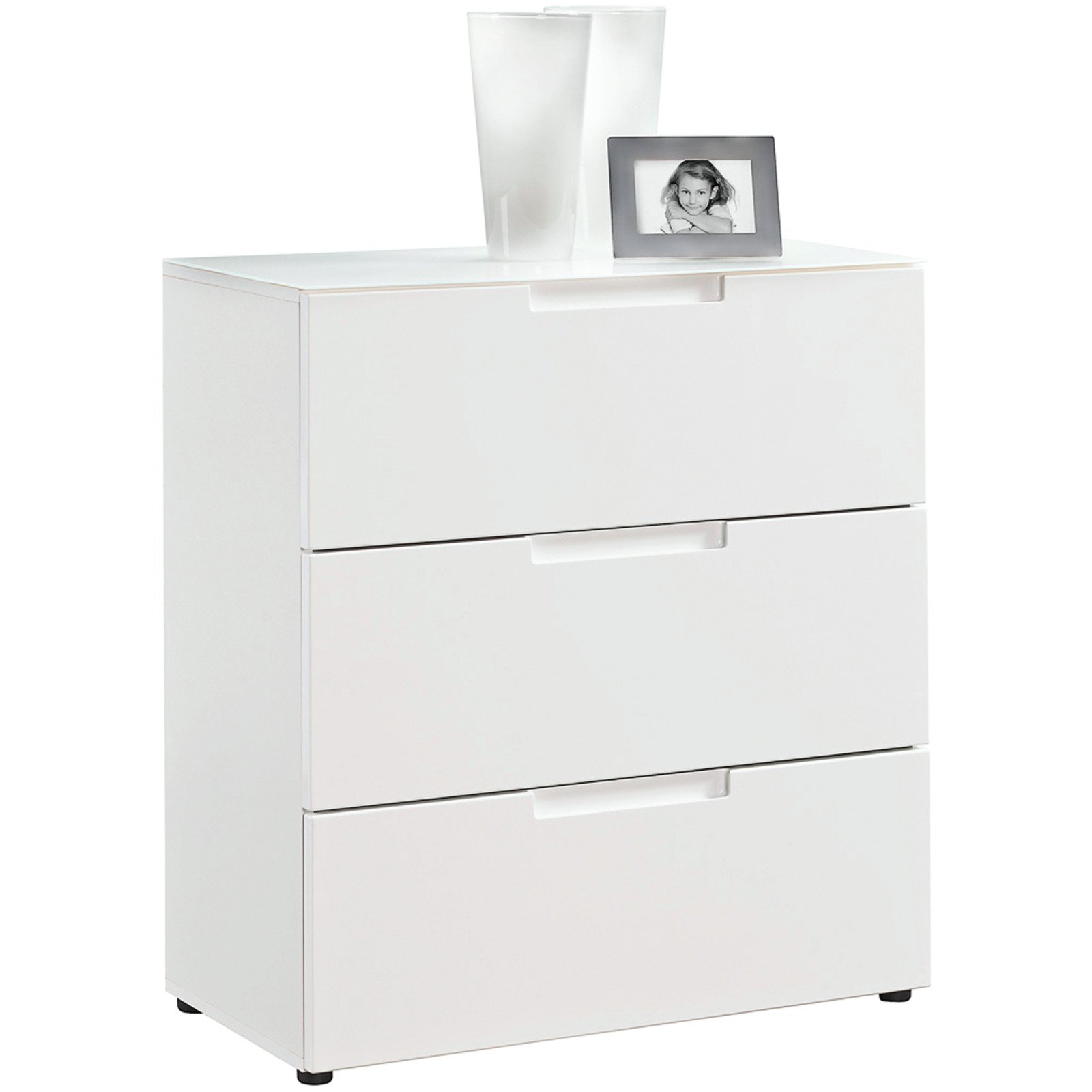 Kommode Mailand Dekor Hochglanz Milchglasabdeckung 80 x 89 x 40 cm