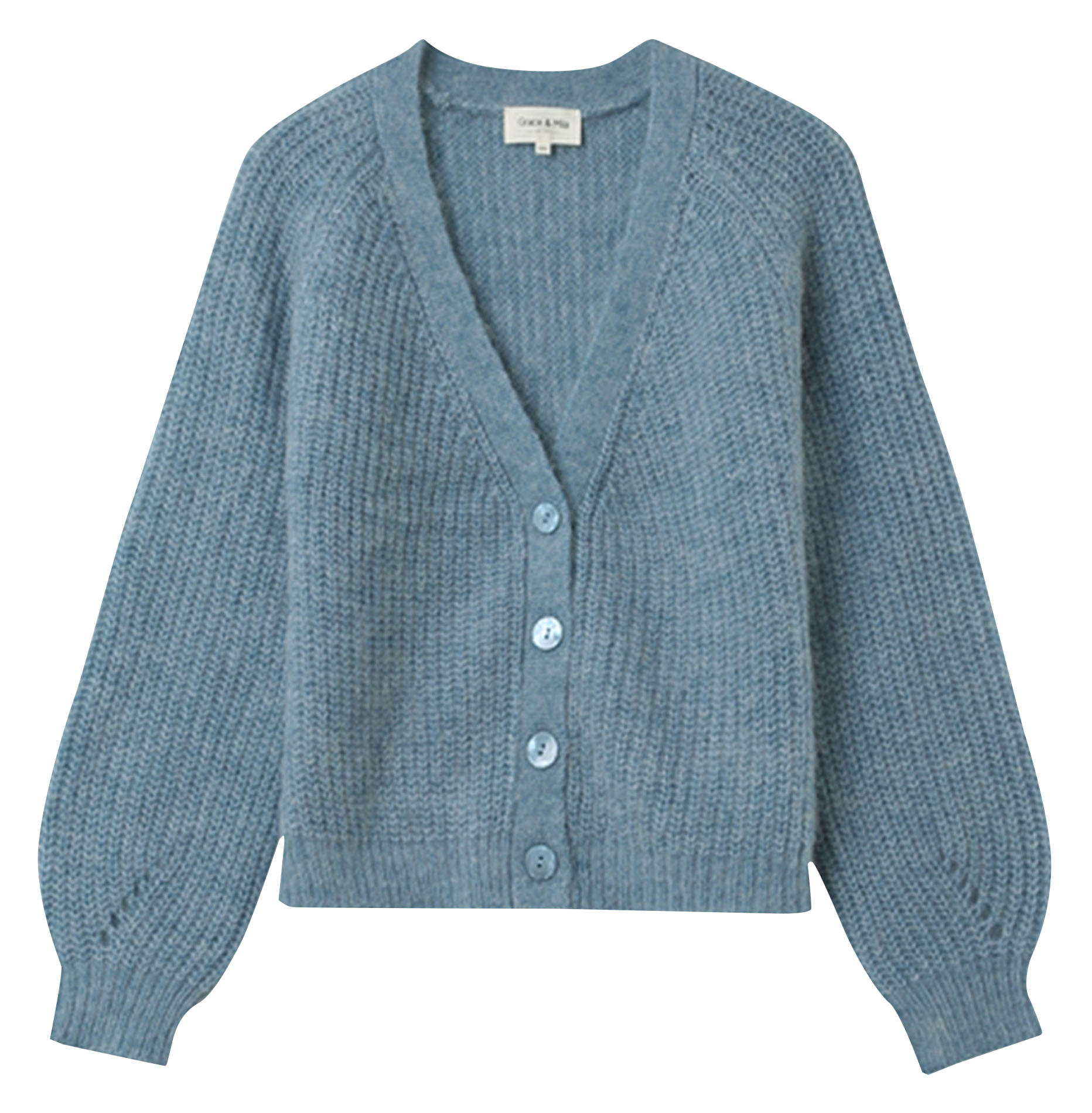 NASTER - Cardigan col V droit en maille | Bleu