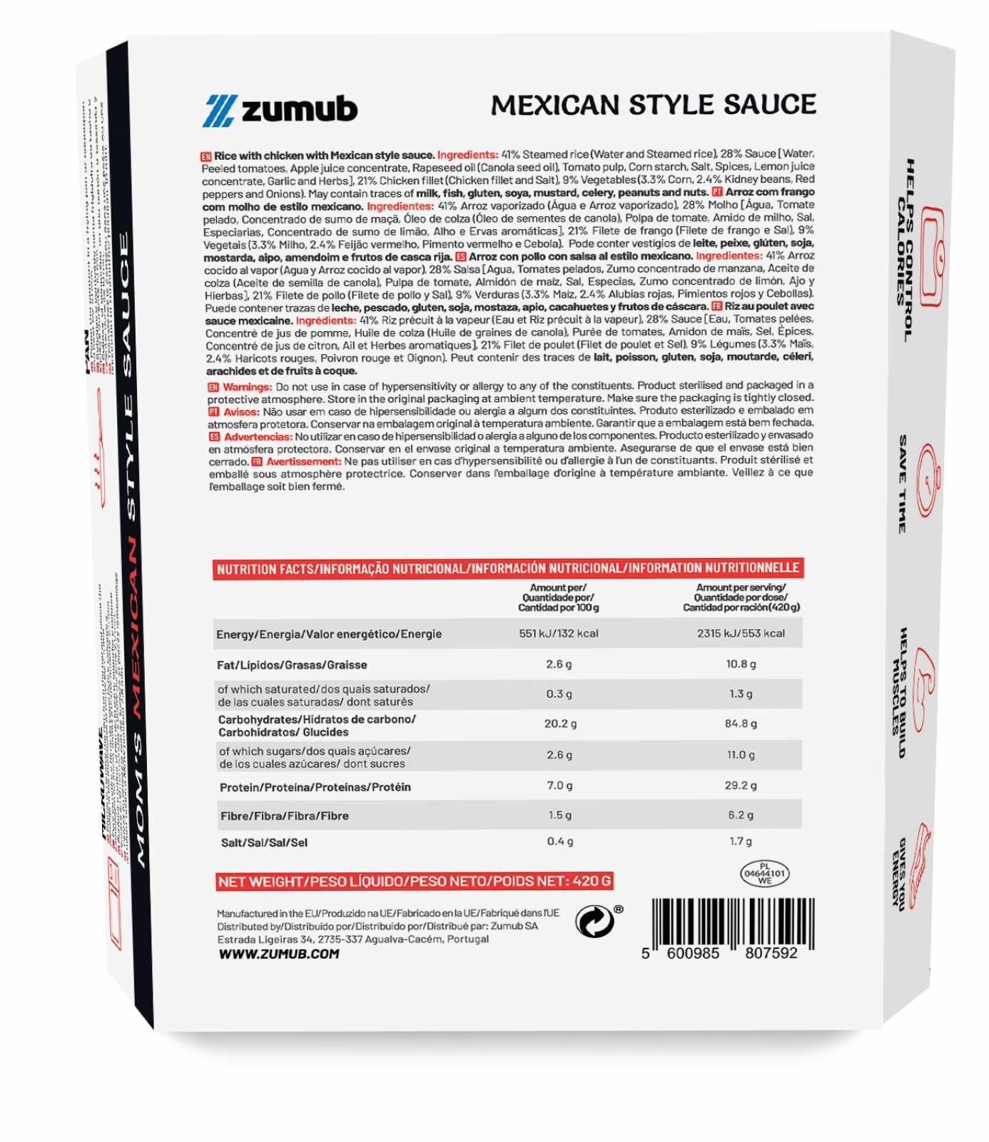 Refeição pronta Zumub Frango ao estilo mexicano 420g