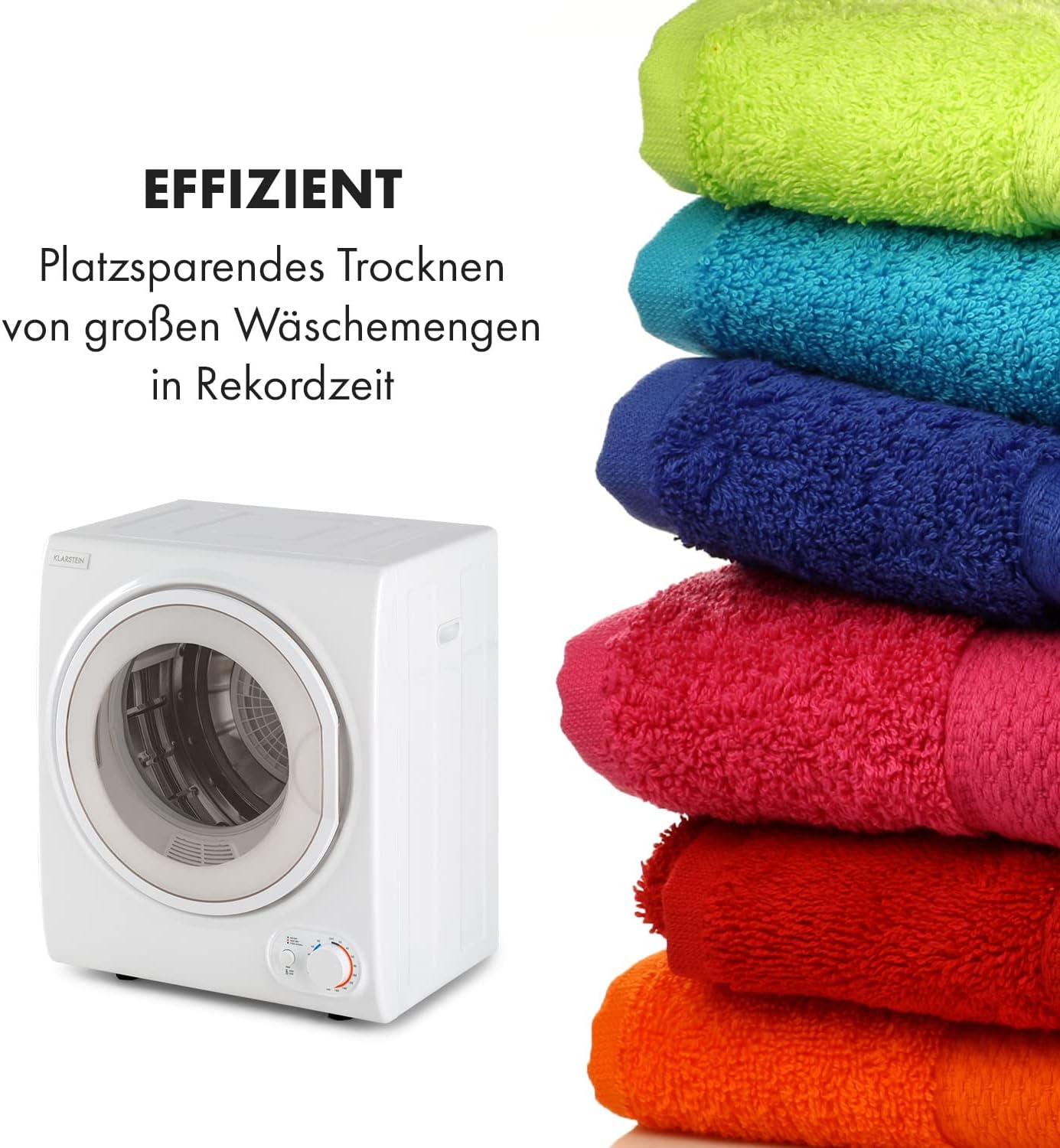 Klarstein Jet Set 2500 - Wäschetrockner, Ablufttrockner, Frontlader, 850 W, freistehend/Unterbau, EEK C, 2,5 kg, PTC-Heizelement, Wärmewahl bis 60 °C, Timer 20 bis 200 Minuten, Kompakt, weiß