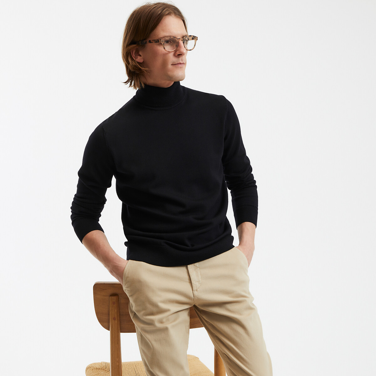 COLEÇÕES LA REDOUTE<br>Suéter de gola alta em lã merino, fabricado na Europa