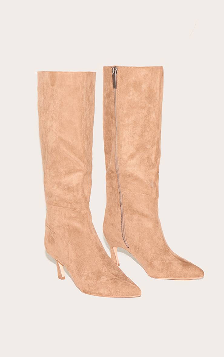 Taupe Bottes Hautes À Talon Mi-haut En Synthétique À Bout Pointu