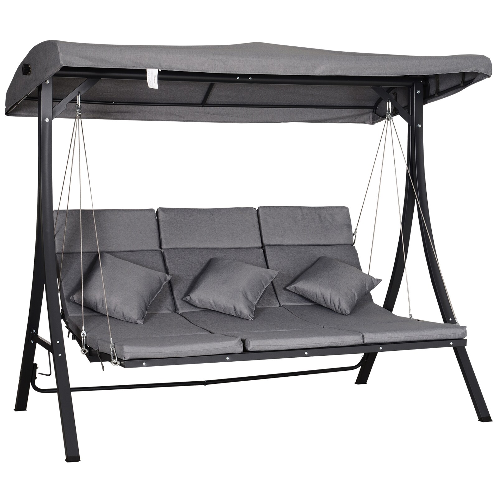 Outsunny Hollywoodschaukel als 3-Sitzer grau/schwarz 200 x 115 x 168 cm (BxTxH)