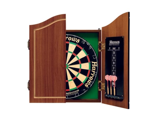 Harrows Darts Pro''s Choice, Dartbord, Flerfarget, Tre, 6 stykker, Rosewood Finish Cabinet (with scoreboards inside the doors) Official Competition B