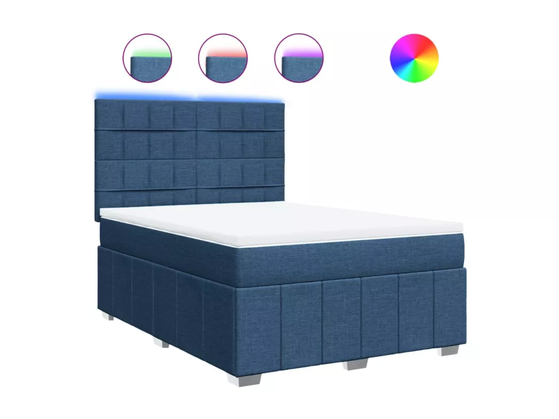 Sommier tapissier avec matelas Bleu 160x200 cm Tissu