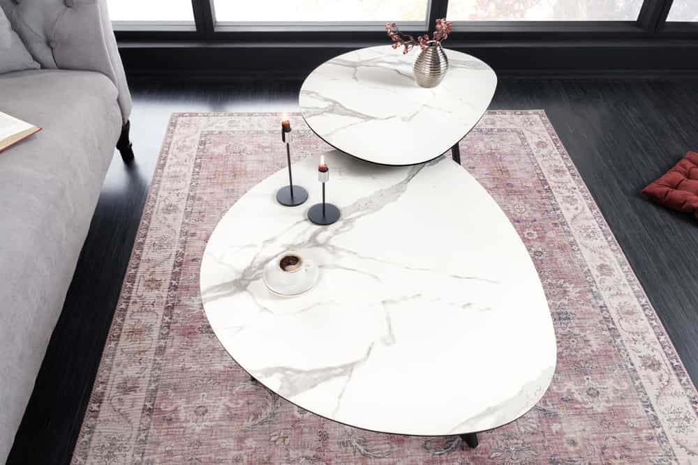 Moderner Couchtisch MARVELOUS 70cm weiß Marmor Keramik made in Italy