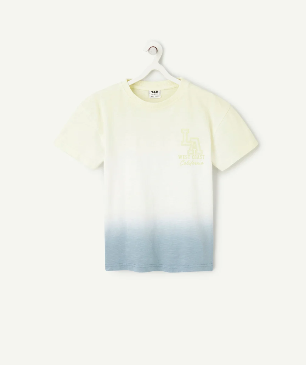 t-shirt manches courtes en coton bio tie and die jaune et bleu