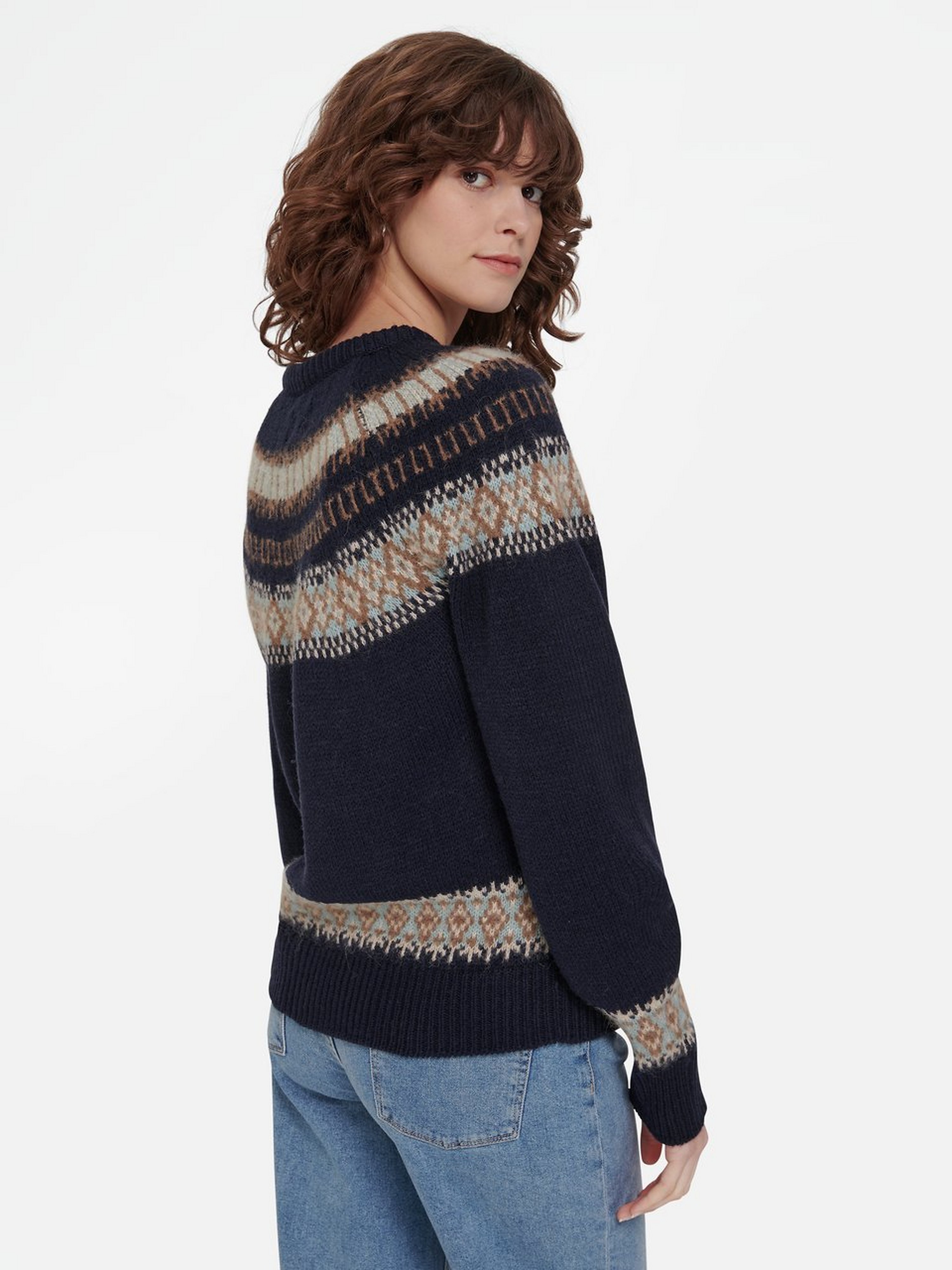 Rundhals-Pullover mit norwegischem Ethno-Design