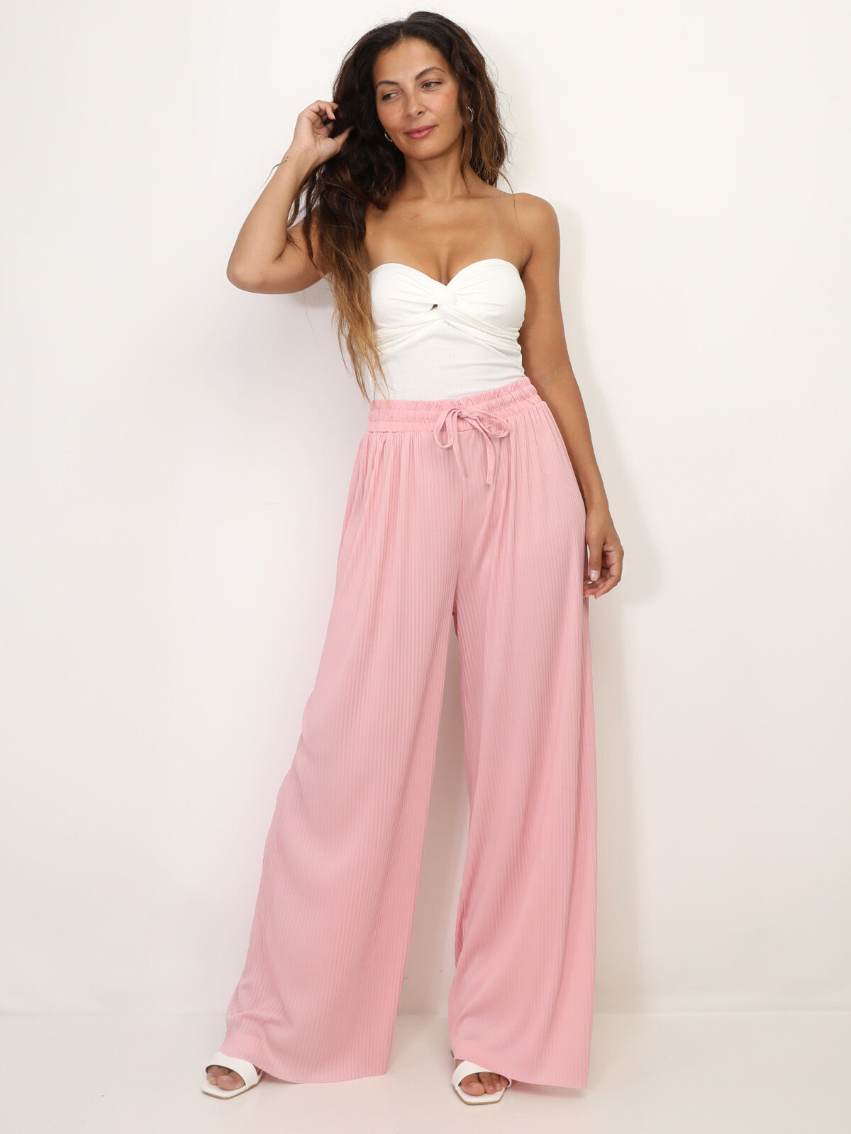 Pantalon large plissé- Rose
