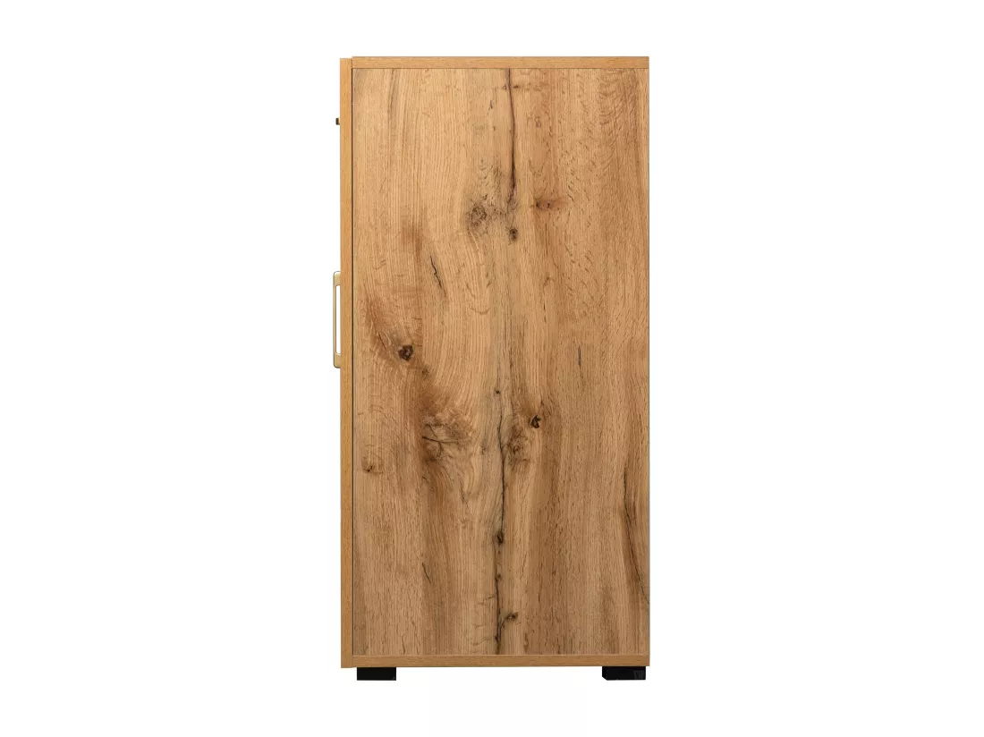 Buffet effet bois et noir 4 portes 2 tiroirs poignées dorés 208x39,5x80cm HERNON