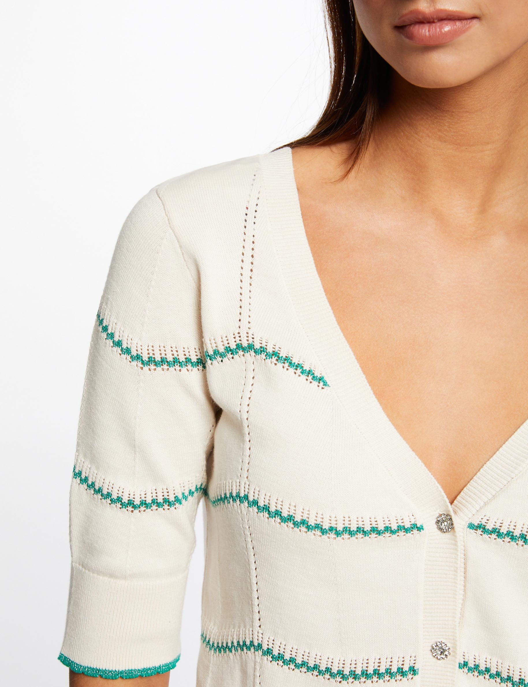 Pull manches courtes à rayures ivoire femme - ivoire