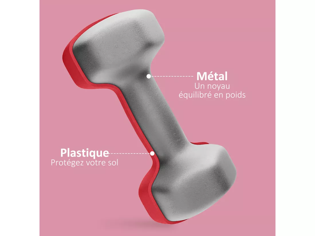Lot de 2 haltères hexagonales 2 x 4 Kg - poignée antidérapante - métal PVC rouge