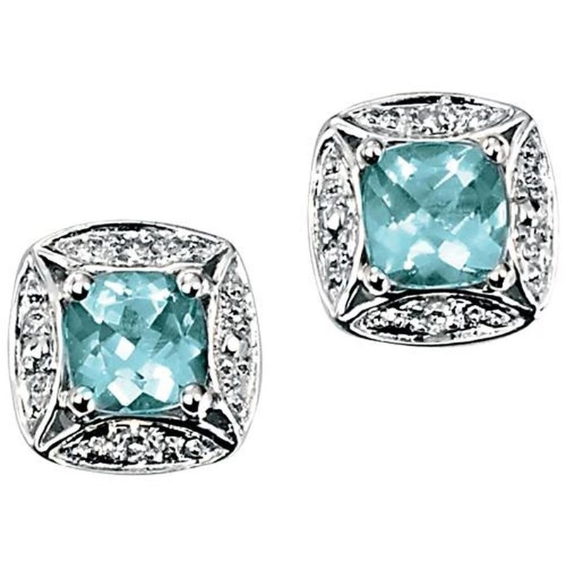 Boucle d'oreille aigue marine et diamant en Or blanc 375/1000
