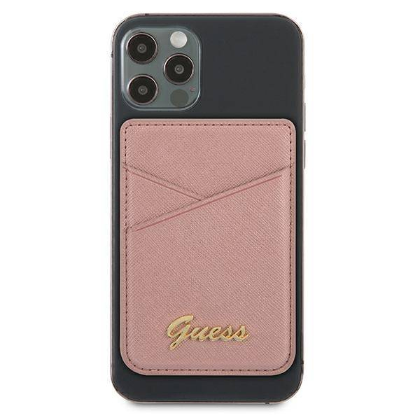 Saffiano Magnetische MagSafe Leder Wallet Kreditkarten Halterung (GUWMSSASLPI) - Pink
