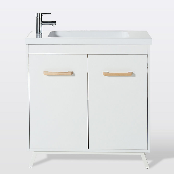Meuble sous vasque à poser GoodHome Ladoga blanc 80 cm + plan vasque Makonda