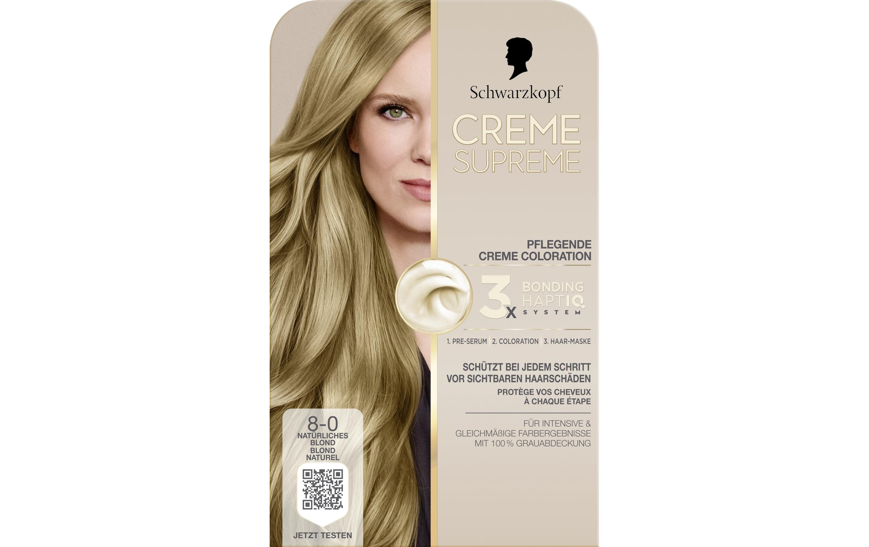 Haarcoloration Creme Supreme 8-0 Natürliches BlondColoration, schützt das Haar sichtbar vor Haarschäden