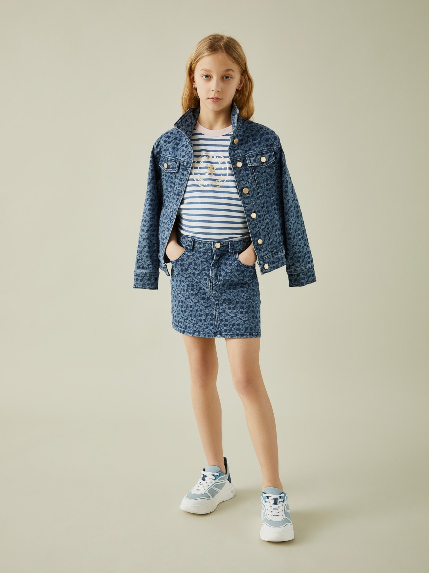 Blusão denim com padrão monograma