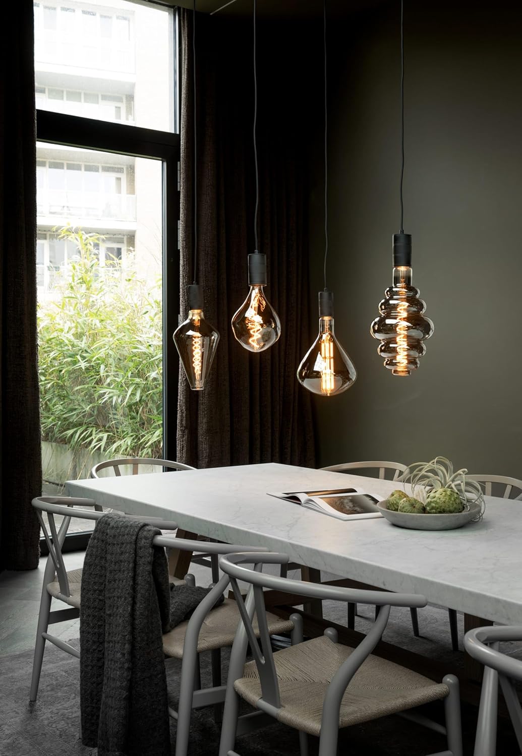 CALEX Pendelleuchte E27, 5-flammig, Schwarz, Retro-Design für Esszimmer & Wohnzimmer, Metall