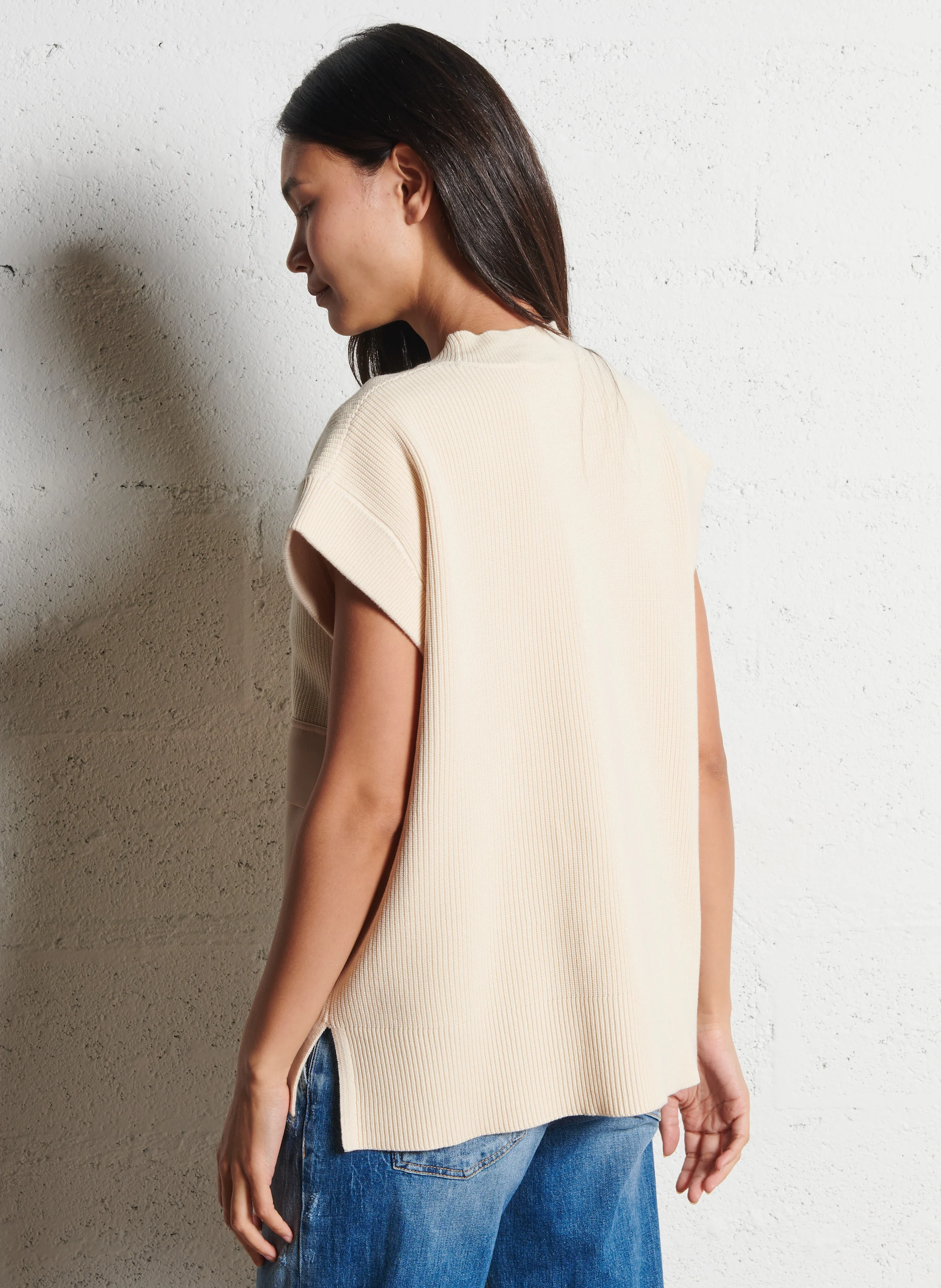 Pull col V en maille | Beige